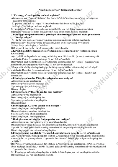 “kasb psixologiyasi” fanidan test savollari — DOC