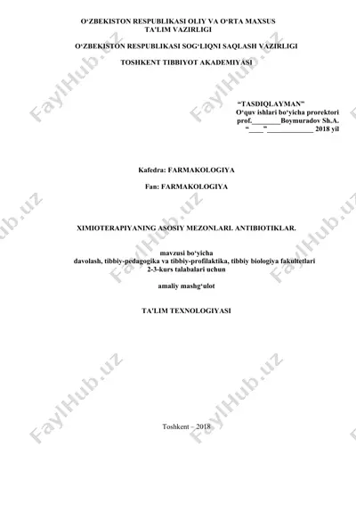 ximioterapiyaning asosiy mezonlari. antibiotiklar. — DOCX