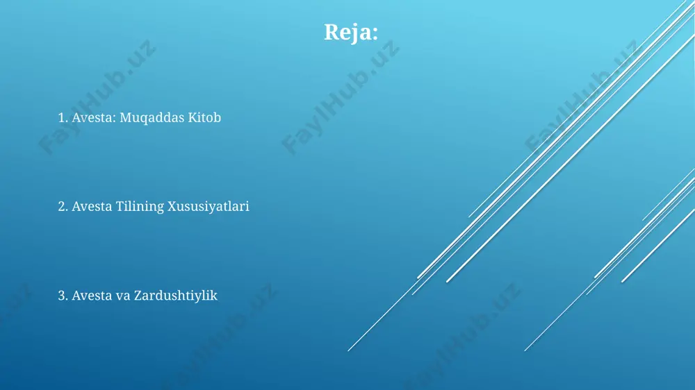 olyutsiyasini o'rganishda muhim ahamiyatga ega. avesta qo'lyozmalarining eng qadimgi namunalari milodiy viii-ix asrlarga oid bo'lib, ularning ko'pchiligi 1300 yildan ortiq tarixga ega. avesta qo'lyozmalarining saqlanishi turli xil materiallar - pergament, qog'oz va boshqalarda amalga oshirilgan bo'lib, ularning soni yuzlab nusxalarni tashkil etadi, ammo to'liq emas. avesta tilining kelib chiqishi avesta tilining zardushtiylik dinining shakllanishi va rivojlanishiga bevosita ta'siri bor, uning asosiy qismi pahlaviy tiliga tarjima qilingan va hozirgi kunda ham o'rganilmoqda. avesta matnlarining qadimgi hind-evropa tillari bilan genetik aloqadorligi, uning 1500 yildan ortiq tarixga ega ekanligini va vedalar bilan o'xshashliklarini ko'rsatadi. avesta yozuvining kelib chiqishi miloddan avvalgi birinchi ming yillikka to'g'ri keladi, bu davrda qadimgi avestaning 17 ta kitobidan iborat bo'lgan asl nusxasi mavjud bo'lgan deb taxmin qilinadi. avesta va zamonaviy dinlar avestodagi 365 kunlik yil tsikli va zamonaviy zardushtiylik taqvimlaridagi o'xshashliklar, shuningdek, ba'zi bayramlar va marosimlarning saqlanib qolishini ko'rsatadi. avesto matnlaridagi axloqiy tamoyillar, masalan, "xubnayt" (yaxshi fikr), "xubgoyt" (yaxshi …