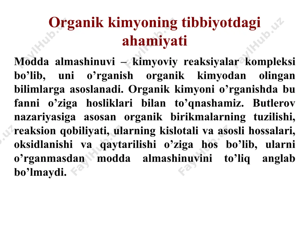 spetsifik reaksiyalari poliefir 18-kraun-6ning kaliyli kompleksi poliefir 18-kraun-6 etilenglikol akrolein glitserin polikarbon kislotalarning ichkimolekulyar xalqalanishi о о с с сн2 он сн2 nh сн2 он сн2 с с о o о сн2 соон сн2 с сн2 сн2 о сн2 соон сн2 с о глутар кислота глутар ангидрид qahrabo kislota suksinimid glutar kislota glutar angidrid nh3 to -н2о in vivo: qahrabo kislotadan fumar kislota hosil bo’lishi suksinat fumarat fad -fad2 ko’p atomli fenollarning hosilalari но- - с = с- -он с2н5 с2н5 но- - сн сн- -он с2н5 с2н5 sinestrol estragenlar analogi hisoblanadigan moddalar gvayakol – yuqori nafas yo’llari shamollashda ishlatiladi dietilstilbistrol он осн3 karbonat kislota hosilalari polifunksional birikmalar sifatida о о о о но – с – о н сl – c – oh cl – c – cl nh2 – c – oh h2n – c – nh2 + h2o co2 + 2nh3 о o о о о h2n …