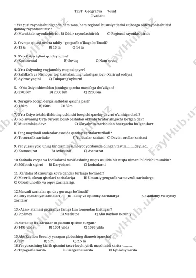 geografiya sinov matni — DOC