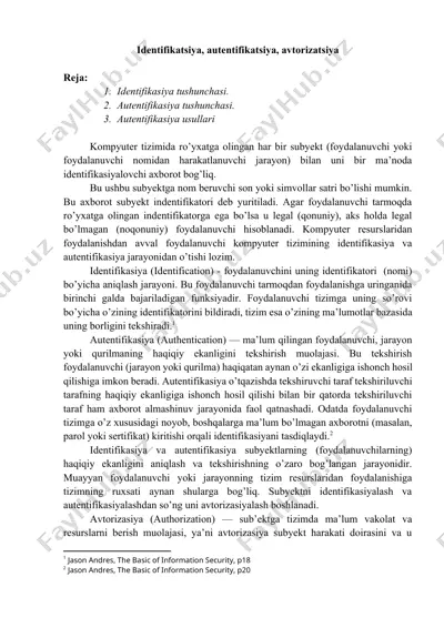 identifikatsiya, autentifikatsiya, avtorizatsiya — DOCX