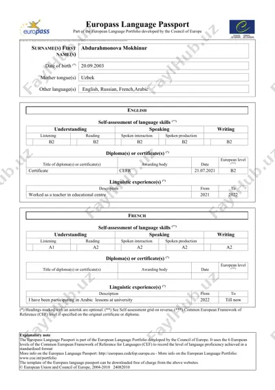europass language passport — DOC