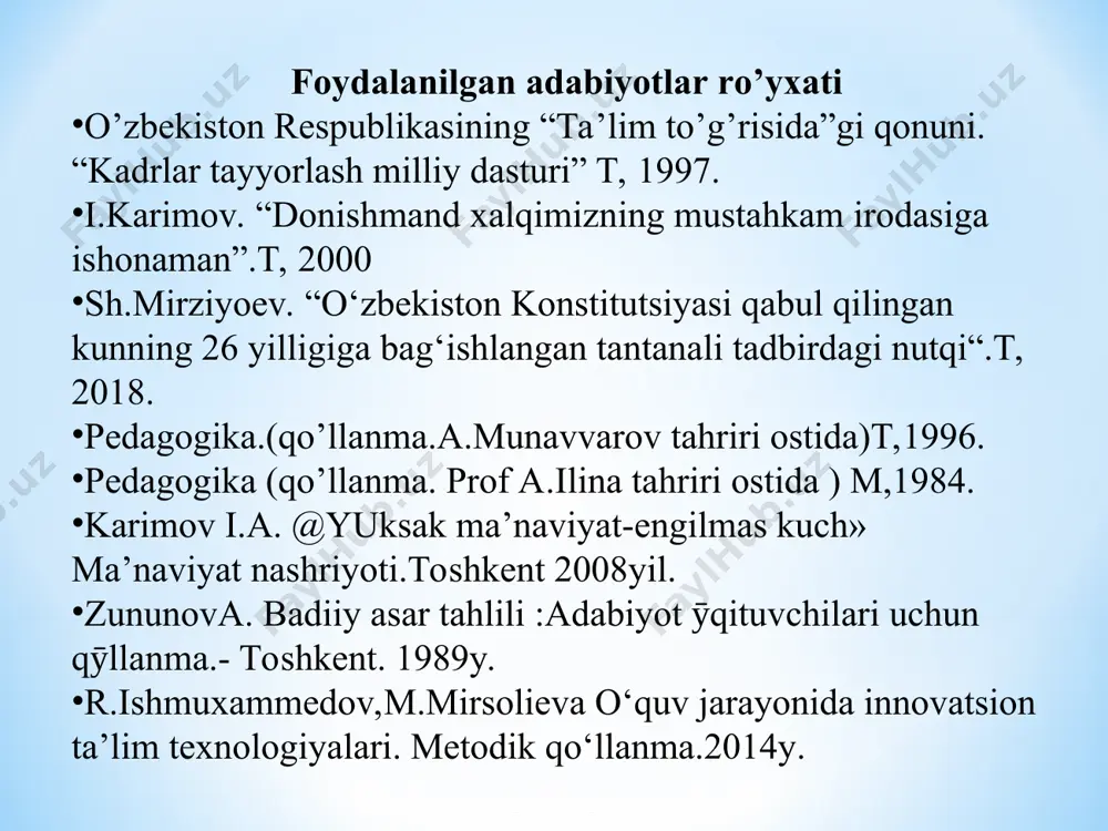 lari bo‘ladi. pedagogik o‘zaro ta’sir ko‘rsatishda o‘qituvchining o‘z xissiy (psixik) holatini boshqarish, o‘zida eng qulay xissiy (ijodiy) jiddiylik darajasini va umidbaxshlik, xayrixoxlik kayfiyatini saqlash, o‘zining xissiy dam olishini tashkil qilish mahorati muhim rol o‘ynaydi. bu mahorat pedagogning kasbiy jihatdan o‘z-o‘zini nazorat qilishini ta’minlaydi, ko‘p yillar davomida sog‘lom asab sistemasini saqlab qolish, asabiy buzilishlardan, xissiy va aqliy zo‘riqishdan o‘zini tiyishga yordam beradi. samarali pedagogik o‘zaro ta’sir ko‘rsatishni tashkil etish uchun o‘qituvchi aktyor va rejissyorlik mahorati tarkibiy qismlarini egallash zarur, ular o‘qituvchiga bolalar bilan muomila qilishda tarbiyalanuvchilarning aql-idrokigagina emas, balki ularning xis-tuyіulariga ham ta’sir ko‘rsatish, ularga olamga bo‘lgan xissiy-qadriyatli munosabatda bo‘lish tajribasini ancha to‘liq bera bilishga yordamlashadi o‘qituvchining pedagogik texnikasi-bu shunday bir malakalar yig‘indisidirki, u pedagogga tarbiyalanuvchilar ko‘rib va eshitib turgan narsalar orqali ularga o‘z fikrlari va qalbini yetkazish imkonini beradi. bolalar bilan bevosita muomila qilishda pedagogning xuddi ana shu malakalari (yoki ularning yo‘kligi) uning xulq-atvorida namoyon bo‘ladi. pedagogik texnika o‘qituvchi malakalarining …