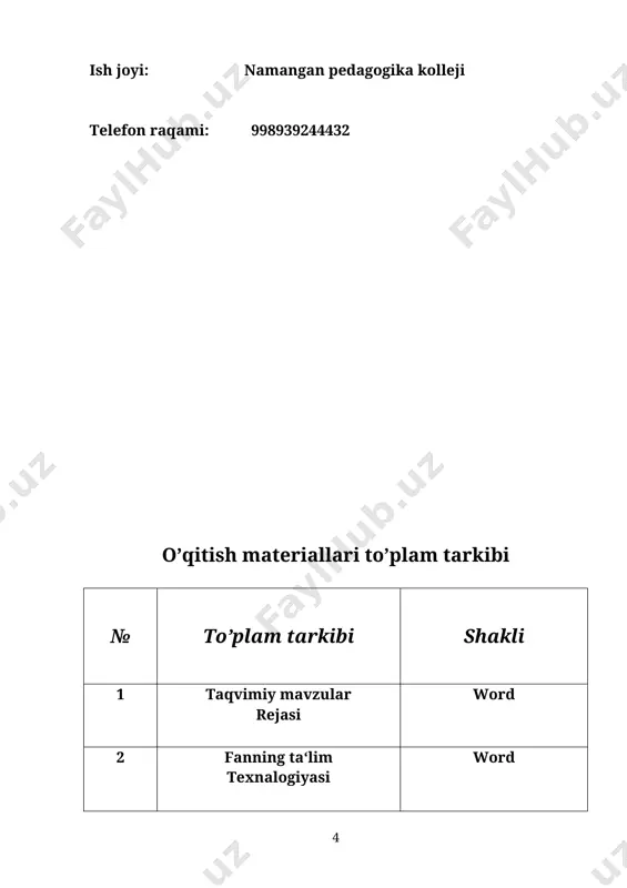 tarixi, sharq mutafakkirlarining psixologik qarashlari haqida gapirib bering. 6. psixologiya faninning rivojlanish tarixi haqida nimalar bilasiz? sana: _________________ « t a s d i q l a y m a n » guruhlar o`.i.b.d.o`rinbosari sana ___________sh. mamadaliyev 2-mavzu psixologiya fanining vazifalari, tarmoqlari. 2.1. o`quv mashg`ulotinig ta`lim texnologiyasi modeli 80 minut o`quvchilar soni:25-30 nafar o`quv mashg`ulotining shakli va turi. nazariy-yangi bilimlarni egallash bo`yicha o`quv mashg`uloti. o`quv mashg`ulotining rejasi: 1. psixologiya fanining tarmoqlari va psixologik amaliyotdagi vazifalari. 2. psixologiyaning fanlar tizimida tutgan o`rni, prinsiplari. o`quvmashg`ulotinigmaqsadi:o`quvchilarda psixologiyaning vazifalari, tarmoqlari haqida umumiy tushunchalarni shakllantirish. pedagogik vazifalar: - psixologiya fanining tarmoqlari va psixologik amaliyotdagi vazifalari haqida tushunchalarni shakllantiradi. -psixologiyaning fanlar tizimida tutgan o`rni, prinsiplari haqida ma`lumotlar beradi. o`quv faoliyatining natijalari o`quvchi: - psixologiya fanining tarmoqlari va psixologik amaliyotdagi vazifalari haqida bilib oladilar. -psixologiyaning fanlar tizimida tutgan o`rni, prinsiplari haqida aytib bera oladilar. o`qitish usullari: suxbat, kitob bilan ishlash, ma`ruza, pinbort texnikasi, blits so`rov, tushuntirish, taqdimot. …