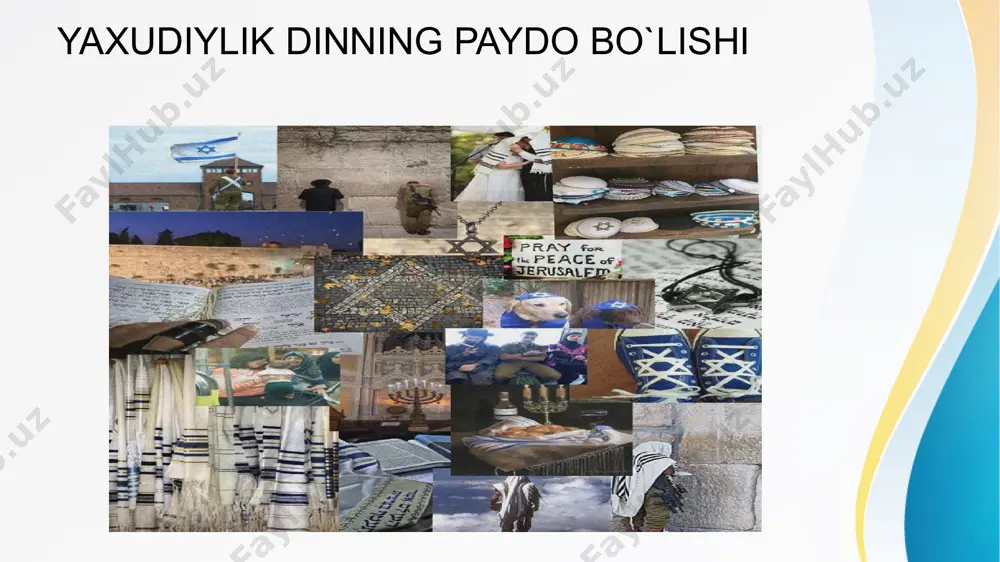 hakllanib , uning asosiy tamoyillari mustahkamlanadi . yaxudiylikning asosiy tamoyillari : 1. monoteizm : yaxudiylikda faqat bitta , cheksiz , qudratli va adolatli xudoga e'tiqod qilinadi . 2. tora : yaxudiylikning muqaddas kitobi tora bo‘lib , unda xudoning buyruqlari , qonunlar va o‘gitlar joylashgan . tora , yahudiya xalqining axloqiy va diniy hayotiga asos bo‘ladi 3. tanah : yaxudiylikda tanah ( qadimgi ahdi ) barcha muqaddas yozuvlarni o‘z ichiga oladi , bunda tora , naviylar kitobi va yozuvlar kitobi mavjud 2. xudoning buyruqlari: yaxudiylar, xudoning tarqatgan qonunlariga, ya'ni "tora"ga amal qilishlari kerak. tora — bu yahudiya muqaddas kitobi bo'lib, unga ilk besh kitob, ya'ni "torat" (ya'ni "moizning besh kitobi") kiradi. yaxudiylikning asosiy e'tiqodlari: 1. bitta xudo: yaxudiylikning asosiy e'tiqodi — xudo yagona va cheksizdir. bu e'tiqod monoteizm deb ataladi va xudo insonlarning yaratuvchisi va hukmdoridir. 3. mashiach (masih): yaxudiylar, bir kun kelib, xudo tomonidan yuboriladigan mashiachga, ya'ni najotkor va qutqaruvchiga …
