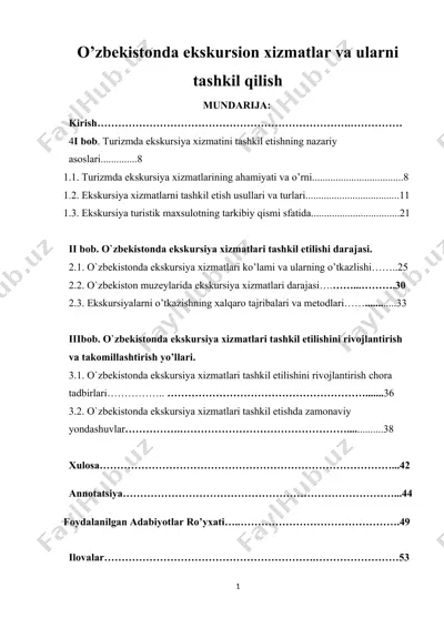 o’zbekistonda ekskursion xizmatlar va ularni tashkil qilish — DOCX
