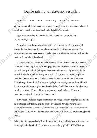 dunyo iqlimiy va rekreasion resurslari — DOC