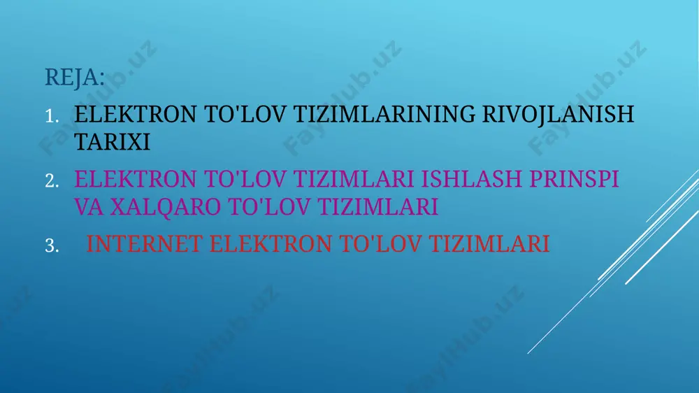 internet texnologiyalari, mobil aloqa hizmatlari va banklarning ishi hisoblanadi. to'lov tizimi bu- moliyaviy sheriklar: banklar, muassasalar, do'konlar va boshqalar o'rtasidagi bitimlar va hisob-kitoblarni almashish tizimidir. keng ma'noda, bu xaridor va sotuvchi o'rtasidagi vositachilar. “ ” to'lov tizimining funktsiyalari bank kartalari yordamida pul mablag'larining barqaror aylanishidan iborat. plastik karta bilan to'lovni amalga oshirayotganda, maxsus terminal xaridorning pul mablag'larini o'z bankiga o'tkazish to'g'risida so'rov yuboradi va u erdan kerakli miqdorni sotuvchining hisobiga o'tkazadi. barcha hisob-kitoblar real vaqt rejimida amalga oshiriladi va 10 soniyadan oshmaydi. xalqaro to'lov tizimlari barcha mamlakatlardagi moliyaviy aylanmalarga kirishni ta'minlaydi, bu sizga hududlar va hududlarni hisobga olmagan holda xaridlar va hizmatlar uchun haq to'lashga imkon beradi. bu to'lov tizimining eng xavfsiz turi. eng zamonaviy kompyuter texnologiyalari doimiy ravishda yangilanib turadigan va firibgar hujumlarga qarshi turishga yordam beradigan va shaxsiy ma'lumotlar xavfsizligining yuqori darajasini ta'minlaydigan xalqaro tizimlarga hizmat ko'rsatish uchun ishlatiladi. mamlakatimizda eng mashhurlari visa yoki mastercard. asosiy global tizimlar, …