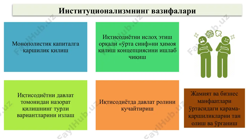 уда кўп турдаги маҳсулотларни ишлаб чиқариш рақобатчиларга тўғри келмайди). янги институционал иқтисодиёт (инг. new institutional economics) ёки неоинституционализм — неоклассик йўналишга тааллуқли янги иқтисодий назария. р. коузнинг 1937 йилда нашр этган «фирмалар табиати» номли мақоласида асос солинган. неоинституционализм қуйидаги омилларни таҳлил қилишга алоҳида эътибор қаратишади: неоинституционализм назария алоҳида индивиднинг иқтисодий ҳатти-ҳаракати билан бир вақтда институтиционал таркибни ўрганишга устуворлик беради. индивид, унинг манфаатлари, ҳоҳиш-истаклари институционал муҳит таъсирида шаклланади. инсонларнинг иқтисодий фаолиятини мутлақ оқилона, деб бўлмайди. уларга хос хусусиятлар сифатида оқилона ҳатти-ҳаракатнинг чекланганлиги ва оппортунизмни келтириш мумкин. трансакция харажатлари мулк ҳуқуқи шартнома муносабатлари р.коуз биринчилардан бўлиб, трансакция харажатларини фирма ҳажми, унинг ташкилий таркибини белгилаб берувчи омил сифатида келтиради. у айнан нима трансакция харажатларини миқдорини белгилаб беради?, деган саволга жавоб топишга ҳаракат қилди. рональд гарри коуз 1910-2013 1991 йилда «трансакция харажатлари ва институционал таркиб ва иқтисодиётнинг амал қилишида мулк ҳуқуқининг мазмунини очиб бергани …» учун нобель мукофотига сазовор бўлган. трансакция харажатларининг турлари: ахборотлар …