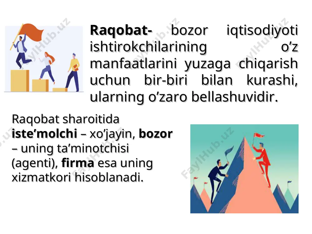 igi.   umumiy xarajat (tc), umumiy daromad(tr), foyda  tc(q) d тr(q) m a n 0 q q3 q1 q2 max foyda (q) + q 0 q1 -(q) - а) б) ishlab chiqarish hajmining kritik nuqtalari q3 * n нуқтада даромад чизиғининг бурчак коэффициенти (чекли даромад ) умумий харажат чизиғининг бурчак коэффициентига (чекли харажатига ) тенг . * maksimallik shartini matematik tomondan keltirib chiqaradigan bo‘lsak, u holda: funksiya maksimal qiymatga erishadi, qachonki ishlab chiqarish hajmini kichik miqdorga oshirganimizda foyda o‘zgarmasa, ya’ni va bo‘lgani uchun foydani maksimallashtirish shartini quyidagicha yozamiz: mr-mc=0 * raqobatlashuvchi firmaning qisqa muddatli oraliqdagi xarajatlari va foydasi grafigi c, p xarajatlar va narx q2>q* bo‘lganda foydaning yo‘qotilishi p=mc=mr d q2 q* q1 0 mc atc s avc k f e pe a b s q foydaning yo‘qotilishi q1<q* raqobatlashuvchi firma foydasi * raqobatlashuvchi firmaning qisqa muddatli oraliqdagi yo‘qotishlari. q* atc e b p=mc mc p avc m …