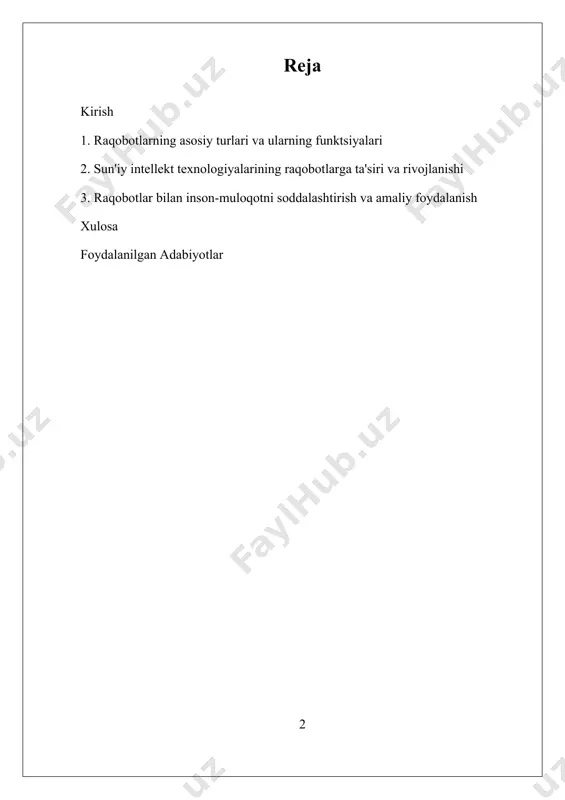 un foydalaniladi. to‘rtinchi tur, o‘qituvchi va ta’lim raqobotlari, talabalarga yordam berish, testlar o‘tkazish yoki ta’lim materiallarini taqdim etishda ishlatiladi. sun'iy intellekt va mashinalarni o‘qitish texnologiyalarining rivojlanishi bilan raqobotlarning inson bilan muloqoti yanada tabiiy va samarali bo‘lib bormoqda. ularning rivojlanishi va turlari hozirgi kunda texnologik innovatsiyalar, ma'lumotlar bazasi va tabiiy tilni tushunish imkoniyatlarining kengayishi bilan tez o‘zgarib bormoqda. bu esa, ular insonlar uchun qulay, samarali va ko‘p funktsiyali yordamchi bo‘lishini ta’minlamoqda. i. raqobotlarning asosiy turlari va ularning funktsiyalari raqobotlar, yoki chatbotlar, insonlar bilan matn yoki ovoz orqali muloqot qilish uchun ishlab chiqilgan dasturiy ta'minot vositalaridir. ular kompyuter dasturlari va sun'iy intellekt texnologiyalaridan foydalanib, inson muloqotining avtomatlashtirilgan shaklini taqdim etadi. raqobotlarning tarixi 1960-yillarga borib taqaladi, bu davrda ular inson bilan muloqotni avtomatlashtirish maqsadida yaratilgan birinchi tizimlar sifatida paydo bo‘lgan. ular odatda mijozlarga xizmat ko‘rsatish, ma’lumotlarni qidirish, savollarga javob berish va hatto savdo qilish sohalarida keng qo‘llaniladi. raqobotlarning asosiy maqsadi inson bilan muloqotni …