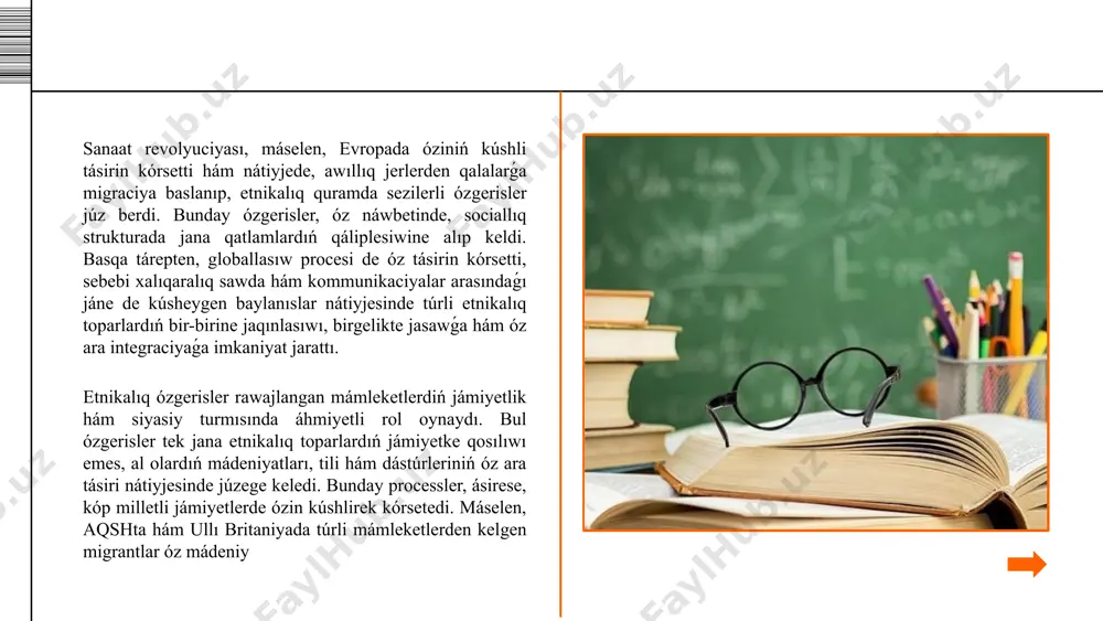 e aqılıy rawajlanıw koefficientin anıqlaw keń tarqalıp, keyin ala "gaydens" xızmetiniń rawajlanıwına alıp keldi. francuz mektep psixologiyasınıń atası alfred bine bolıp, ol bul tarawda 1894-jıldan baslap islegen jumıs baslaǵan. 1905-jılı franciya bilimlendiriw ministrligi binege uliwma bagdarlama boyinsha oqıy almaytuǵın balalardı tekseriw mashqalası menen múrájat etedi hám solay etip aqılıy rawajlanıwda artta qalǵan balalardı ajıratıwshı bine-simon testi jaratıldı. 1909jılı franciyada mektep psixologiyalıq xızmeti shólkemlestiriledi. sonıń menen birge, rawajlanǵan mámleketler arasında etnik ózgerisler hám tárbiya processlerine qarsı gúresetuǵın túrli siyasatlar da bar. kóp mámleketler, ásirese evropada, etnikalıq teńlikti támiyinlew ushin arnawli nizamlardı islep shiqqan. bul nızamlar arqalı kemsitiwge qarsı gúresiw, etnikalıq toparlarǵa teń imkaniyatlar jaratıw hám olardıń jámiettegi belsene qatnasıwın qollap-quwatlawǵa háreket etiledi. birak, bwl siyasatlar da barlıq uaqıtta tabıslı bolmauı múmkin, sebebi ayırım etnik gruppalar elege shekem sociallıq hám ekonomikalıq jaqtan óz imkaniyatlarınan paydalana almay atır. sonday-aq, etnik ózgerisler hám tárbiya processleriniń global kólemde de úlken tásiri bar. globallasıw procesleri rawajlangan …