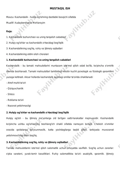 kashandalik - hulqiy og'ishning dastlabki bosqichi sifatida — PDF