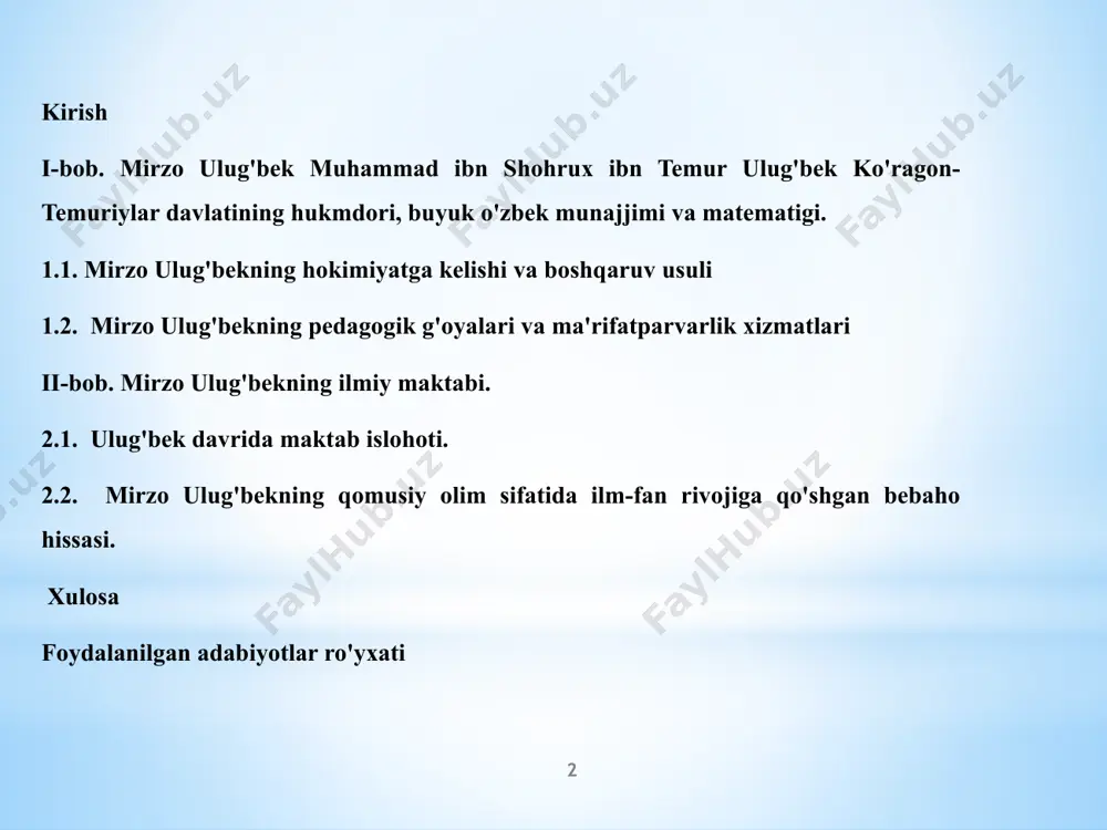 iy xulq-atvor tushunchalarini shakllantirish jarayoni. kurs ishining prеdmеti boshlang’ich sinf o’quvchilari bilan olib boriladigan ma’naviy-tarbiyaviy tadbirlar va dars jarayonida milliy xulq-atvor tushunchalarni shakllantirish mazmuni. 4 kurs ishining maqsadi. boshlang’ich sinf o’quvchilarining yosh xususiyatlarini inobatga olgan holda, milliy xulq-atvor tushunchalarini shakllantirishning nazariy, ilmiy va pedagogik asoslarini tahlil qilish, o’rganish. 5 kurs ishining vazifasi: kurs ishining vazifalari: yuqorida qayd etilgan maqsadlarimizdan kelib chiqib: kurs ishi uchun tanlangan mavzu bo’yicha pedagogik – psixologik, ilmiy va o’quv adabiyot materiallarni o’rganib chiqish va umumlashtirish. boshlang’ich sinf o’quvchilarida milliy xulq-atvor tushunchalarini shakllantirish bo’yicha hozirgi zamon pedagogika va yosh psixologiyasiga oid adabiyotlardagi materiallarni o’rganish, ilmiy-amaliy jihatdan tahlil qilish. boshlang’ich sinf o’quvchilari ruhiy taraqqiyoti va jismoniy rivojlanish qonuniyatlarini ilmiy ravishda ochib berish. boshlang’ich sinf o’quvchilarning ongi va xarakteriga xos bo’lgan xususiyatlarni pedagogik nuqtai nazardan ilmiy asosda tushuntirib berish. boshlang’ich sinf o’quvchilarining o’ziga xos xususiyatlarini inobatga olib tarbiyalashning amaliy ahamiyatini o’rganish. sanab o’tilgan vazifalarni amalga oshirish uchun pedagogika va …