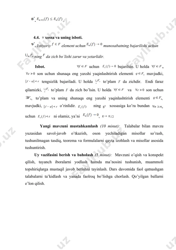 eng yaxshi yaqinlashtirish va eng yaxshi yaqinlashtirish elementining xossalari - Page 5