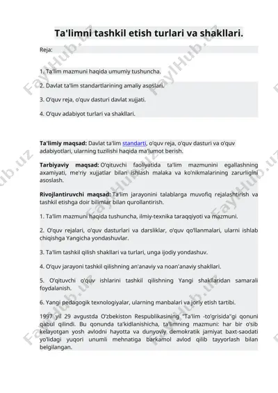 ta'limni tashkil etish turlari va shakllari — DOCX
