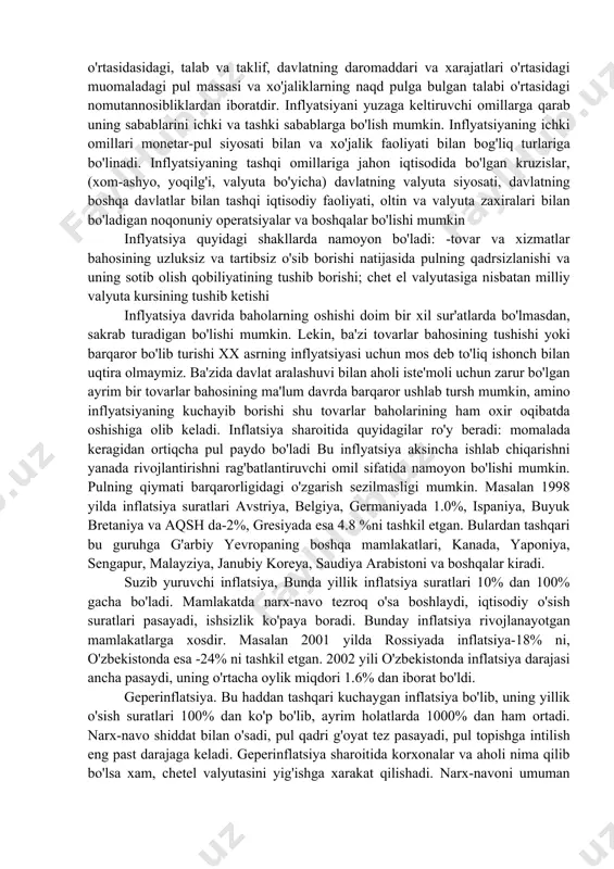 pul rezervi dollarda boʻlgan davlatlar giperinflatsiyani oldini olishga harakat qilsa ham 1971-yillarda shu davlatlarda inflatsiya darajasi juda yuqori boʻldi. lekin 1985-yillardan keyin koʻplab davlatlarda inflatsiya darajasi 1971 −1985-yillarga qaraganda anchagina pasaydi image1.jpeg