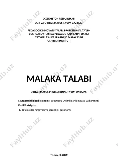 o‘simliklar himoyasi va karantini — DOC