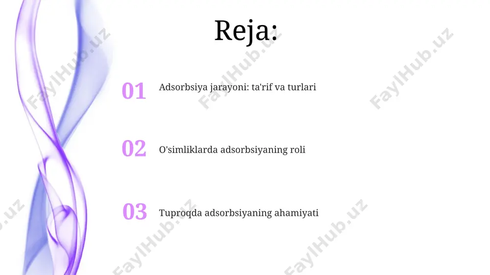 o'simliklarning ularni osongina o'zlashtirishiga yordam beradi. tuproqdagi zararli moddalar, masalan, og'ir metallarning (pb, cd) 5-10% gacha adsorbsiya yo'li bilan bog'lanishi, ularning o'simliklarga salbiy ta'sirini kamaytiradi. zararli moddalarning tuproqda adsorbsiyasi zararli moddalarning, masalan, og'ir metallarning (pb, cd, zn) tuproqdagi adsorbsiyasi ularning o'simliklarga o'tishini 50-80% gacha kamaytirishi mumkin, bu esa ifloslanish darajasini pasaytiradi. tuproqning yuzaki zaryadi va tuzilishi zararli moddalarning adsorbsiyasi darajasiga sezilarli ta'sir qiladi, masalan, loy tarkibi yuqori bo'lgan tuproqlarda adsorbsiya 2-3 baravar ko'proq bo'ladi. adsorbsiyaning ekologik ahamiyati adsorbsiya jarayoni tuproq unumdorligini oshiradi, chunki u o'simliklar uchun muhim bo'lgan ozuqa moddalarini (fosfor, kaliy) 5-15% gacha ushlab qoladi va ularning yuvilib ketishini oldini oladi. suv adsorbsiyasi tuproqning suv sig'imini 20-30% ga oshiradi, bu esa qurg'oqchilik sharoitida o'simliklarning suv ta'minotini yaxshilaydi va ularning o'sishini ta'minlaydi. kelajakdagi tadqiqotlar yo'nalishlari adsorbsiya jarayoniga ta'sir etuvchi 20 dan ortiq omillar (harorat, namlik, tuproq tarkibi)ni hisobga olgan murakkab matematik modellashtirish usullarini ishlab chiqish zarur. tuproq va o'simliklarda adsorbsiyaning …