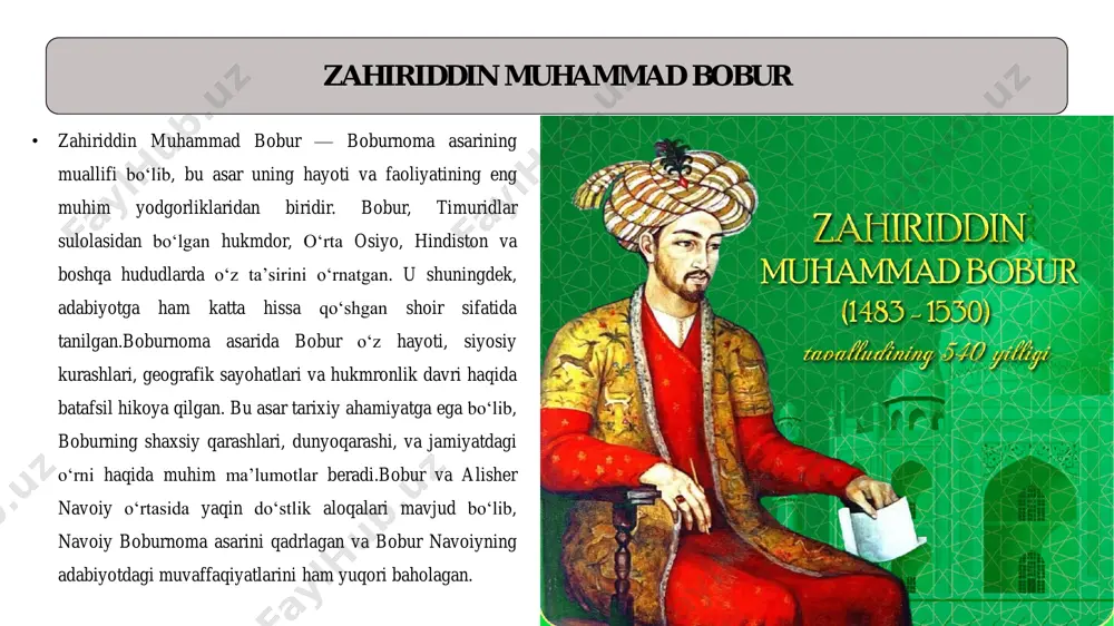 slahatlarga yordam bergan, uning asarlarini qo‘llab-quvvatlagan va ilm-fan sohasida yuksalishiga imkon yaratgan. boyqaro homiyligida o‘z davrining eng yirik adabiy va ilmiy markazi sifatida hirot rivojlangan, va bu davrda navoiy eng yirik shoir va olim sifatida tanilgan. navoiy va sayyid mir kulol sayyid mir kulol, o‘z zamonining yirik shoir va mutafakkiri bo‘lib, alisher navoiy ijodini yuqori baholagan va unga adabiy maslahatlar bergan. sayyid mir kulol navoiyga ilmiy va adabiy faoliyatida katta taʼsir ko‘rsatgan. u o‘zining falsafiy va maʼnaviy qarashlari bilan tanilgan, va bu qarashlar navoiy ijodiga ham katta taʼsir o‘tkazgan. sayyid mir kulolning adabiy maslahatlari, navoiyning sheʼriyati va falsafasining rivojlanishiga yordam bergan. ular o‘rtasidagi o‘zaro taʼsir, navoiy uchun ilmiy va adabiy sohalarda yangi ufqlarni ochdi, va bu aloqalar o‘rta osiyo adabiyotining rivojlanishiga muhim hissa qo‘shgan. navoiy asarlarining zamondoshlari orasidagi taʼsiri alisher navoiy asarlari zamondoshlari tomonidan katta qiziqish bilan o‘rganilgan va ularga sezilarli taʼsir ko‘rsatgan. navoiy o‘zining sheʼriyati, falsafiy qarashlari va adabiy …