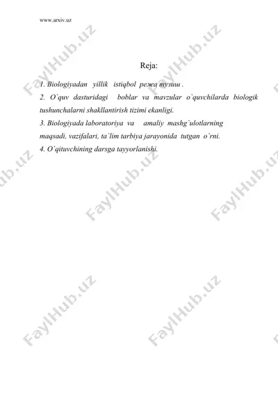biologiyadan yillik taqvim reja tuzish — DOC