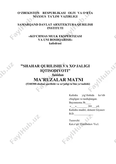 "ko‘chmas mulk ekspertizasi va uni boshqarish" kafedrasi — DOCX