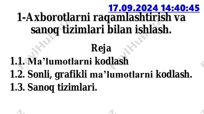 axborotlarni raqamlashtirish va sanoq tizimlari bilan ishlash — PDF