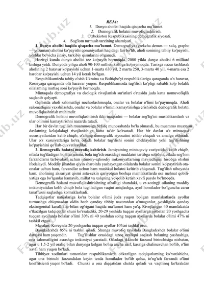 demografik holatni muvofiqlashtirish va sog'lig'ni saqlash — DOCX