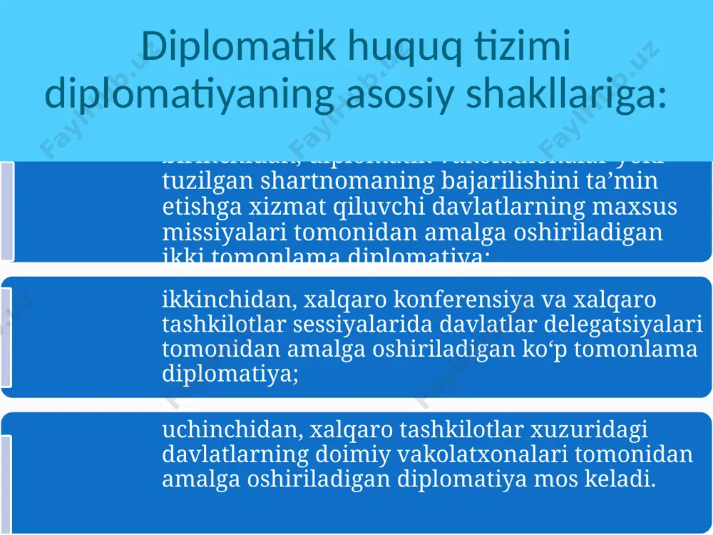 n davlatga olib kirish va olib chiqib ketish ta’kiklangan narsalarning borligini tasdiqlovchi jiddiy asoslar mavjud bo‘lmasa, ularni tekshirishdan ozod etiladi. imkoniyatlar — vakolatxona joylashgan davlat, agar bunga zaruriyat bo‘lsa, xorijiy davlatga, uning vakillik organlari va xodimlari timsolida ega bo‘lishi uchun yordam berishi mumkin yoki lozim bo‘lgan ne’mat va imtiyozlardir. konsullik huquqi — davlatlar o‘rtasidagi konsullik aloqalarini tartibga solishga xizmat qiluvchi xalqaro huquq institutlaridan biridir. uning normalari 1963 yilgi vena konvensiyasida kodifikatsiya qilingan. davlatlarning keng tarqalgan amaliyotlaridan biri xalqaro huquqning tegishli kridalarini aniqlashtiruvchi yoki ularga boshqacha shakl beruvchi ikki tomonlama konsullik konvensiyalarining to‘zilishidir. misol uchun, konsullik organlari deb nomlanuvchi konsullik muassasalari faoliyati doirasini belgilovchi konsullik vakolatxonasi joylashgan davlat hududi chegaralarini aniqlashga karatilgan konvensiyalar. konsullik masalalari bo‘yicha xalqaro shartnomalar ham ikki tomonlama, ham ko‘p tomonlama asosda to‘ziladi. 1963 yilda qabul qilingan konsullik aloqalari to‘g‘risidagi vena konvensiyasi universal ahamiyatga ega. konvensiya 1967 yil 18 martda kuchga kirdi. o‘zbekistan respublikasi ushbu konvensiyani 1995 yilda …