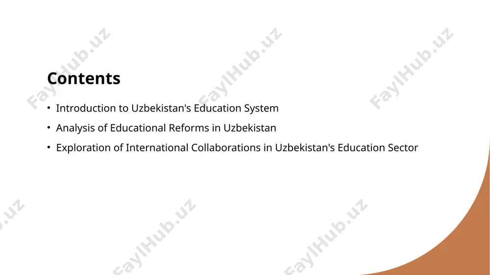 cational policies in uzbekistan 1 early policies - the educational policies in uzbekistan initially focused on centralization and standardized curriculum development to promote national unity and cultural identity. 2 modern reforms - recent reforms have shifted towards decentralization, promoting innovation, international collaboration, and digital integration to enhance educational quality and relevance. 3 inclusive practices - current policies aim to ensure inclusive education for all, emphasizing equal access, special needs support, and diverse learning approaches to cater to individual differences. impact of technological advancements on educational reforms in uzbekistan technological advancements have played a pivotal role in shaping educational reforms in uzbekistan. the integration of digital tools has enhanced learning outcomes, improved access to education, and fostered innovation in teaching methodologies. photo by joylynn goh on unsplash comparative analysis of educational reforms in uzbekistan and other countries 01 educational priorities uzbekistan focuses on enhancing stem education, while other countries prioritize liberal …