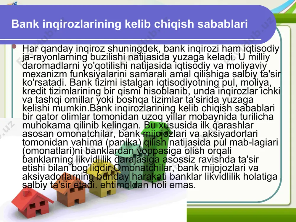 . 1-bosqich. inqirozni o 'z ichiga oladi. 2-bosqich. bankni restrukturizatsiyalash. 3-bosqich. yo 'qotilgan aktivlarni boshqarish. 1-bosqichning asosiy yo'nalishi vaziyatni stabillashtirish va jamoatchilik ishonchini tiklashdan iborat. bunda bank likvidliligini ta'minlashga bo'lgan ehtiyojni qondirishda tezkor ravishda likvidlilikni ta'minlashga yordam ko'rsatish va ortiqcha likvidlilik sterilizatsiya qilinishi kerak. 2-bosqichning asosiy yo'nalishi vaziyatni stabillashtirish va jamoatchilik ishonchini tiklashdan iborat. bunda bank likvidliligini ta'minlashga bo'lgan ehtiyojni qondirishda tezkor ravishda likvidlilikni ta'minlashga yordam ko'rsatish va ortiqcha likvidlilik sterilizatsiya qilinishi kerak. 3-bosqichning asosiy yo'nalishi harakatsiz (taqdim etilmagan) kreditlarga ruxsat berishdan iborat. inqirozdan keyingi davrda amalga oshirilishi lozim bo'lgan chora-tadbirlar quyidagilardan iborat: yoppasiga kafolatlar berishdan voz kechish; administrativ (ma'muriy) choralardan voz kechish; davlat (hukumat) mulkidan chiqish; -inqirozning ikkinchi to'lqinidan himoyalanish maqsadida korporativ restrukturizatsiyalashni davom ettirish lozim.
