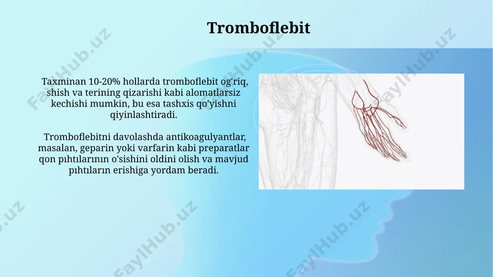 ib tashlashda muhim rol o'ynaydi va kislorod bilan boyitilgan qonni to'qimalarga etkazish jarayonini ta'minlaydi. ko'krak qafasi venalari o'pka venalari (pulmonar venalar) kislorodga boy qonni o'pkadan yurakning chap qorinchaga olib keladi va bu venalar soni odatda 4 ta bo'ladi. ko'krak qafasi venalari yuqori va pastki kavak venalariga, shuningdek, yarim-nosimmetrik vena sistemasiga bo'lingan holda, taxminan 10 ta asosiy shoxlarga ega. vena tizimining kasalliklari vena yetishmovchiligi, venalardagi klapanlarning ishlamay qolishi natijasida yuzaga keladi va oёqlarda shish, og'riq, teri rangining o'zgarishi va trofik yaralar bilan namoyon bo'ladi. vena trombozi, qon quyqalarining tomirlarni to'sib qo'yishi, 100,000 kishidan 1-2 tasida uchraydi va o'pka emboliyasi xavfini 10% ga oshiradi. yurakdan qonga qaytish mexanizmi venoz qon oqimining tezlashishiga o'pka va jigar kabi a'zolardagi 15-25 mmhg bosim gradiyenti, shuningdek, skelet mushaklarining siqilishi orqali venoz qonni "siqib chiqarish" katta ta'sir ko'rsatadi. yurakdan qonga qaytishda, venoz qonning yurakka qaytishini ta'minlaydigan asosiy mexanizm, tomirlar devorlaridagi 70% ga yaqin silliq mushaklarning ritmik qisqarishi …