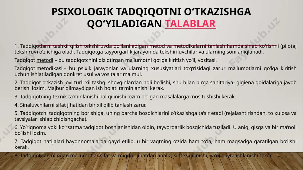 ikalarni baholashning asosiy mezonlari sifatida ishonchlilik va validlik olinishi mumkin. psixodiagnostik metodikalar ishonchliligi – psixodiagnostik metodikaning sifati bo‘lib, u ushbu metodika yordamida etarlicha barqaror natijalarga erishish imkoniyati bilan belgilanadi. metodikaning ishonchliligi – natijalar barqarorligi va takrorlanishini ko‘rsatuvchi mezon. a.anastazi agar bola hafta boshida intellekt testi bo‘yicha 110 ga teng ko‘rsatkichga ega bo‘lsa, hafta oxirida bu ko‘rsatkich 80 ga teng bo‘lsa, bunday metodikaga ishonch bilan qarash mumkin emasligi haqida yozgan. ishonchli metodikalarni qayta o‘tkazish o‘xshash natijani ko‘rsatishi kerak. ozgina o‘zgarish bo‘lishi mumkin, lekin ular unchalik ahamiyatli bo‘lmasligi kerak. metodikalar ishonchlilik darajasi bir qancha sabablarga bog‘liq. tadqiqot natijalari aniqligini pasaytiruvchi omillar qatoriga quyidagilarni kiritish mumkin: - diagnoz qilinayotgan sifatning stabil, barqaror emasligi; - diagnostik metodikalarning takomillashmagani (ko‘rsatma xato tuzilgan, topshiriqlar xarakteri jihatidan har turdaligi, tekshiriluvchiga metodikani taqdim etish bo‘yicha ko‘rsatmalarning noaniqligi); - tadqiqot vaziyatining o‘zgarishi (kunning har xil vaqtida tekshiruv o‘tkazilishi, xonaning turlicha yoritilishi, begona shovqinlarning bor yoki yo‘qligi); - eksperimentator xulq-atvori, …