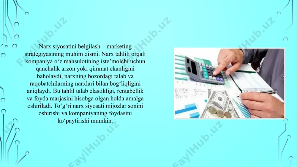 t: iqtisodiyot. to‘xtasinov a., xamidov b. (2021). marketing tadqiqotlari. toshkent: “fan va texnologiya”. sodiqov a. (2018). elektron tijorat va raqamli marketing asoslari. toshkent: “turon-iqtisod”. rustamov sh. (2020). marketing tahlili va rejalashtirish. samarqand: samarqand iqtisodiyot va servis instituti nashriyoti. image3.png image4.png image5.png image6.png image7.png image8.png image9.png image10.png image11.png image2.png /docprops/thumbnail.jpeg
