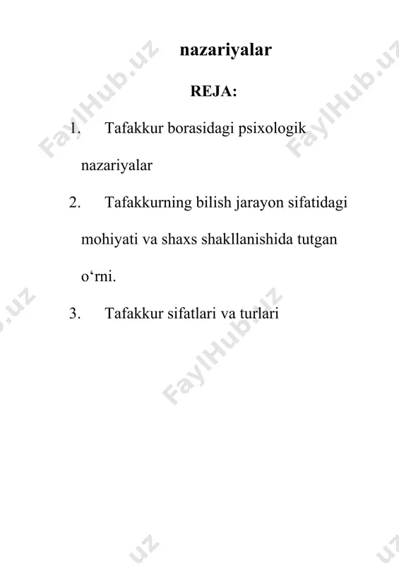 ssiqlikdek zarur". psixologiya fani taraqqiyotida nemis psixologiya maktabi muhim o’rinlardan birini egallaydi va asrimizning boshlarida germaniyada vyursburg psixologiya maktabi deb nomlangan yangi yo’nalishga ega bo’lgan psixologik oqim paydo bo’ldi. mazkur yo’nalishning yirik vakillari sifatida (x.kyulpe (1s62-191s), k. byuller (1879-1922), a.messer (1837-1937), ax narsis (1871-1946) va boshqalarni sanab o’tish lozim. ular tomonidan olib boriigan eksperimental tadqiqotlar tafakkur jarayoni rivojiga ma'lum darajada hissa qo’sha oldi. vyursburg psixoiogiya maktabi vakillari tafakkurni hissiy bosqichda turgan psixik jarayonlarga, ya'ni sezgi va tasavvurlarga ajratib o’rganishda rasional bosqichdagi murakkab jihatlardan mexanik ravishda vujudga keladi, deb tushuntirish mumkin emasligini eksperimental yo'1 bilan isbotiashga harakat qiidilar. olib borilgan tadqiqotlami o’zlarining ustilarida o’tkazib, natijalarni ob'ektiv bo’lishiga katta e`tibor berganlar. vyursburg psixologiya maktabi namoyondalaridan biri o.zels tafakkurni intellektual operasiyalar harakati sifatida qabul qilgan. u o’z oidiga fikr yuritish faoliyatining u yokl bu jihatlari qay yo’sinda shakllanishiai kuzatish, intellektual faoliyat bosqichlarini ko’rsatish aqliy faoliyatning produktiv va reproduktiv ko’rinishidagi ziddiyatlami bartaraf qilish vazifasini …
