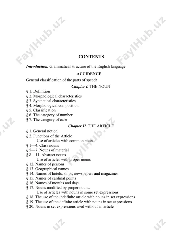 s § 4. possessive pronouns § 5. reflexive pronouns § 6. reciprocal pronouns § 7. demonstrative pronouns § 8. interrogative pronouns § 9. relative pronouns § 10. conjunctive pronouns § 11. defining pronouns § 12. indefinite pronouns § 13. negative pronouns chapter v. the numeral § 1. definition § 2. cardinal numerals § 3. the functions of the cardinal numerals in the sentence § 4. ordinal numerals § 5. the function of ordinal numerals in the sentence chapter vi the words of the category of state § 1. definition § 2 - 4. morphological composition and use chapter vii. the adverb § 1. definition § 2. morphological composition § 3. degrees of comparison § 4. classification chapter viii. the modal words § 1. definition § 2. classification § 3. use § 4. modal words and adverbs chapter ix. the interjection § 1. definition § 2. classification § 3. morphological composition …