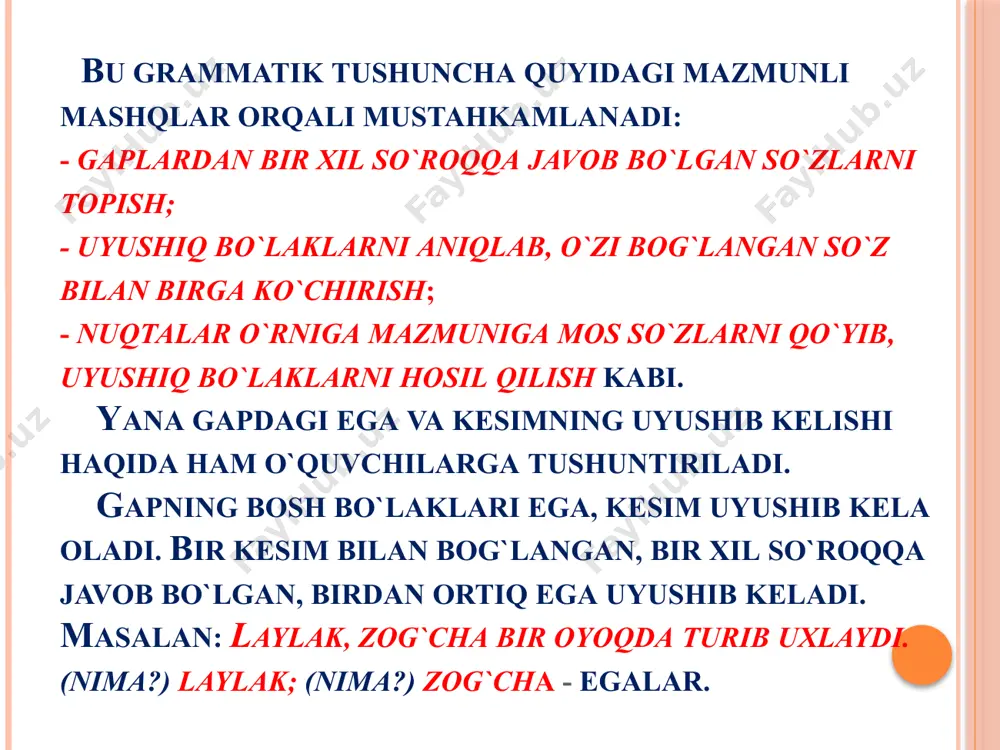 — nuqta (.) ishlatiladi. bir necha darsdan so'ng o'quvchilar gaplarni o'qiy boshlaydilar. ular nuqta pasaytirish, pauza qilishga belgi ekanini tushunadilar. kesma harflardan gap tuzishda albatta nuqtali kartochkalardan foydalaniladi. o'quvchilar gapni yozganda o'qituvchi nuqta qo'yishni eslatadi, ishni tekshiradi. gapning oxiriga nuqta qo'yilmasa, xato hisoblanadi. o'quvchilar o'qituvchi yordamida nima uchun nuqta qo'yish lozimligini tushuntiradilar. shunday yo'l bilan gapning oxiriga nuqta qo'yish ko'nikmasi shakllantiriladi. so'roq va undov belgilari bilan ham savod o'rgatish davridayoq tanishtiriladi. bolalar so'rash mazmunini bildirgan gaplarni o'qiydilar. o'quvchilar bunday gaplarni ohangga rioya qilgan holda, ya’ni gapning oxirida ovozni ko'tarish bilan o'qishga o'rgatiladi. gapning mazmuni va intonatsiyasi so'roq belgisini qo'yishni talab etadi. undov belgisini qo'yishni o'quvchilar gapning his-hayajon ifodalashi va alohida ohangda o'qilishi bilan bog'laydilar. o'quvchilar 2-sinfda „gap" bo'limi mavzularini o'rganish jarayonida nuqta, so'roq va undov belgisi haqida nazariy tushunchalar oladilar. 3-sinfda esa tinish belgilari haqidagi nazariy tushunchalar chuqurlashtiriladi. shu vaqtdan boshlab o'quvchilar gap oxiriga tinish belgilari sintaktik asosda qo'yilishini anglay …