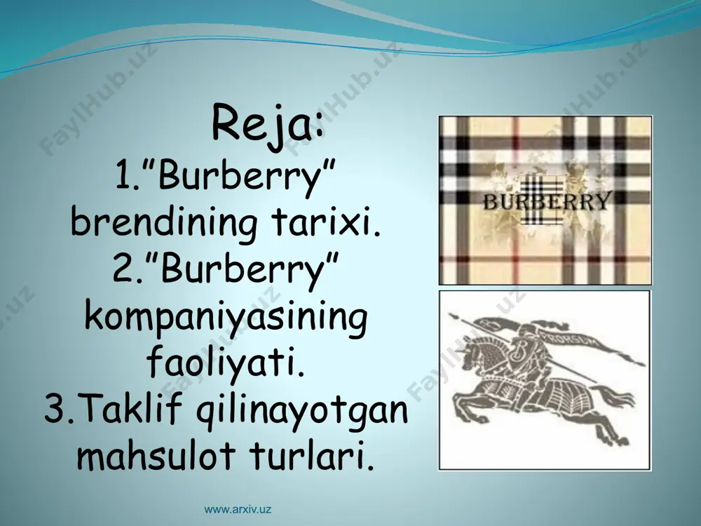 z www.arxiv.uz burberry 2013 yil bahor-yoz mavsumi kolleksiyasi odatiy vazmin britan stilining yangi talqinini namoyon qiladi. klassik yozgi paltolar to’r va charm bilan bashang bezalgan, ko’ylak va bluzkalarning yenglari esa nisbatan keng hajmga ega bo’lgan. kolleksiya asosida – kalta kurtkalar, bahoriy palto va trenchlar, to’rli bluzka va yubkalar, trend uchun xos shorti va kupalniklar. yozgi garderobda qomatga yopishgan kokteyl ko’ylaklari, metallik mato ko’rinishidagi toplar, bel qismi yuqorida klassik yubkalar, byuste-jaketlar, kalta bomberlar mavjudligi dolzarb bo’ladi. modellar uzunligi asosan tizzagacha. ushbu yozda burberry kolleksiyasida kokteyl ko’ylaklari bilan uyg’unlashtiriladigan turli xil yopqichlar taqdim qilingan. www.arxiv.uz www.arxiv.uz ranglar gammasi yorqin va to’yingan bo’lib, o’z ichiga yashil, qizil, qovoq sariq va ko’k rang tuslari, shuningdek an’anaviy vazmin sarg’ish rangni o’z ichiga oladi. foydalaniladigan materiallar: ip, to’r, charm, shoyi, neylon, atlas. esda qoladigan detallardan – kapyushonlar va metall matolar. aksessuarlar sifatida kolleksiyasida tumshug’i ochiq tuflilar, tasmali yorqin tuflilar, yorqin metall tusdagi katta sumkalar, oval ko’zoynaklar …
