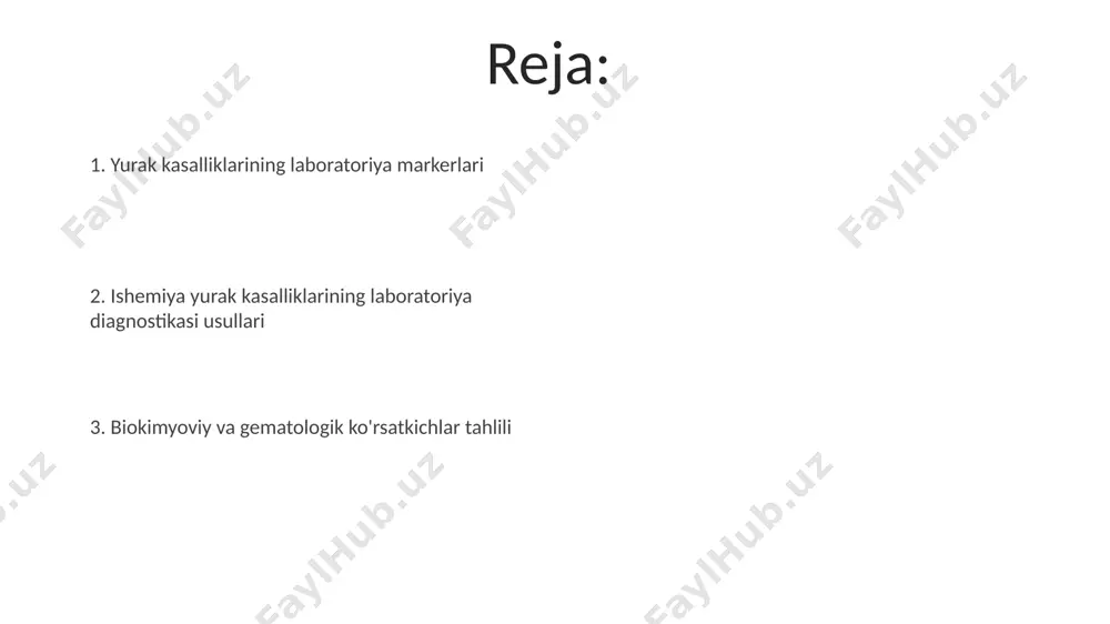 alan, 99mtc-sestamibi yoki 201tl kabi radioaktiv izotropiklardan foydalaniladi va natijalar taxminan 20-30 minut ichida toshkentdagi yetakchi klinikalarda olinadi. qon biokimyoviy tahlillari yuqori zichlikdagi lipoprotein (hdl) xolesterinining past darajasi (mg/dl), masalan, 40 mg/dl dan kam boʻlishi, oʻzbekistonda oʻtkazilgan tadqiqotlarda koʻrsatilganidek, miyokard infarkti xavfini oshiradi. qonning biokimyoviy tahlilida, yurak mushaklarining shikastlanish darajasini aniqlashda troponin darajasi (ng/ml) muhim ahamiyatga ega boʻlib, aqsh tadqiqotlariga koʻra, 3 dan yuqori koʻrsatkich ishemik kasalliklarning yuqori ehtimolini koʻrsatadi. elektrokardiografiya (ekq) ekg yordamida miokard infarkti diagnostikasi uchun st segmenti elevatsiyasi (stemi) va st segmenti depressiyasi (nstemi) kabi oʻzgarishlarni aniqlash mumkin, bu esa bemorning prognozi va davolash strategiyasini belgilashda muhim ahamiyatga ega ekgda q toʻlqini amplitudasining oʻzgarishi yoki patologik q toʻlqinining paydo boʻlishi oldingi miokard infarkti belgisi boʻlishi mumkin. bu oʻzgarishlar infarkt oʻchogʻining joylashuvini aniqlashda muhim rol oʻynaydi, masalan, oldingi devor infarktida v1-v4 oʻtkazgichlarida kuzatiladi. ekokardiografiya эхокардиография юрак етишмовчилигининг 20-30% ҳолатларида чап қоринчанинг систолик функциясининг пасайганини, яъни эжекция фракциясининг 50% …