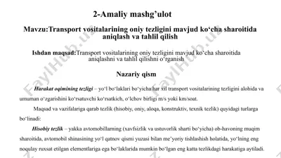 transport vositalarining oniy tezligini aniqlash va tahlil qilish — PPTX