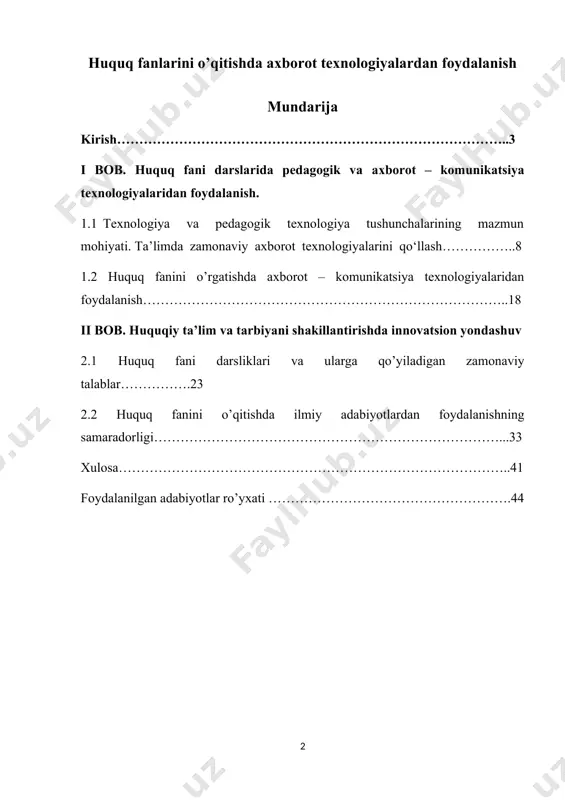 ayotgan yosh avlodning huquqiy bilimlarni mukammal egallaganligi ham muhim ahamiyat kasb etadi. mukammal ta’lim-tarbiya olgan avlod hech qanday huquqbuzarlik yoki jinoyatlar ko‘chasiga kirmaydi. shuningdek, turli yot g‘oyalar ta’siriga tushmaydi. yurtimizda huquqiy demokratik davlat barpo etish va fuqarolik jamiyatini shakllantirish borasida keng ko‘lamli islohotlar amalga oshirilmoqda. huquqiy davlatning eng muhim belgilaridan yana biri — qonun ustuvorligini ta’minlash va yuksak darajadagi huquqiy ong va madaniyatga ega bo‘lgan barkamol avlodni tarbiyalash mazkur islohotlarning o‘zagini tashkil etadi. jamiyatda huquqiy ong va huquqiy madaniyatni yuksaltirish, mamlakatimiz aholisi va yoshlari ongida qonunlarga hurmat ruhini singdirish masalalari juda muhim. bugungi kunda har qanday davlatning barqaror taraqqiyoti asosini innovatsion faoliyat tashkil etadi. shu bilan bir qatorda ta’lim sohasi tizimiga, balki jamiyatning barcha sohalarining rivojiga o`zining ask ta’sirini ko`rsatadi. yangi fikr, yangi g`oyaga, innovatsiyaga tayangan davlat yutadi. mamlakatimizda ijtimoiy – iqtisodiy, siyosiy, madaniy sohalarda bo`layotgan tezkor o`zgarishlar ta`lim tizimini ham tubdan isloh qilishni taqozo etmoqda, chunki mukammal ta`lim tizimi …