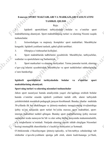 sport maktablari va markazlari faoliyatini tashkil qilish — DOCX