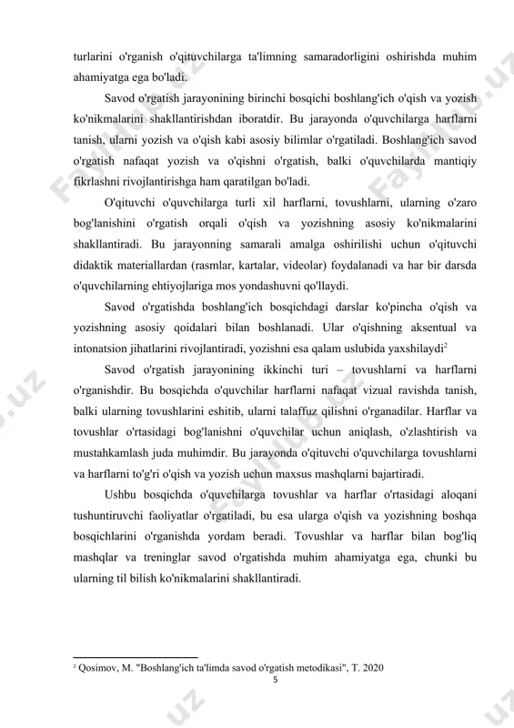 r bir metod o'zining maqsadiga ko'ra samarali bo'lishi kerak. pedagogik yondashuvlar va metodlar, o'qituvchining o'quvchilar bilan o'zaro aloqasi va ularning ehtiyojlariga moslashuvchanligi orqali o'quvchilarning muvaffaqiyatlarini oshirishga yordam beradi. bu yondashuvlar orqali o'quvchilarni ta'lim jarayoniga faol jalb qilish, o'qish va yozish ko'nikmalarini rivojlantirishga erishiladi. pedagogik yondashuvlar va metodlar, o'qituvchining o'quvchilarning individual ehtiyojlariga moslashishini ta'minlaydi va ular bilan samarali ishlashga yordam beradi[footnoteref:5]. [5: toshmatov, a. "pedagogik metodlar va yondashuvlar", 2017] dars turlari ta'lim jarayonining samaradorligini ta'minlashda katta ahamiyatga ega. har bir dars turi o'zining o'qitish metodikasiga, maqsadiga va ko'rsatkichlariga ko'ra o'ziga xos xususiyatlarga ega. o'zbekistonda ta'lim tizimida o'qituvchilarning malakasini oshirish va ta'lim sifatini yaxshilash maqsadida turli xil dars turlari qo'llaniladi. bu dars turlari o'quvchilarga nafaqat an'anaviy bilimlarni, balki innovatsion yondashuvlar orqali ham bilimlarni samarali olish imkonini beradi. og'zaki darslar - bu ta'lim jarayonida ma'lumotlar o'qituvchi tomonidan og'zaki ravishda taqdim etiladigan darslardir. bu dars turi asosan darsning nazariy qismlarini o'z ichiga oladi va …