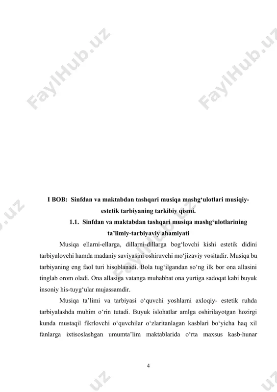 g‘liq. tarbiyasi talab darajasida bo‘lgan har qanday o‘quvchi ta’limni juda yaxshi o‘zlashtiradi. shuning uchun ahloqiy-estetik tarbiyasida bu muhim ahamiyat kasb etadi. yosh avlodni yuksak madaniyatli estetik didi yuqori darajada rivojlangan ahloqiy-estetik qilib tarbiyalashda musiqiy ta’limning ahamiyati beqiyosdir. xususan o‘zbek musiqa san’ati bu borada katta imkoniyatlarga egadir. ma’lumki o‘quvchilarni musiqiy estetik ruhda tarbiyalash jarayoni birinchidan musiqa pedagogikasining asosiy umumiy tamoyillariga rioya etilishiga ikkinchidan didni tarbiyalash bilan bog‘liq bo‘lgan maxsus shart-sharoitlarni ta’minlashga asoslanishi lozim. musiqiy estetik didni shakllantirish jarayoni musiqani idrok etish qobiliyatini rivojlantirish bilan bevosita bog‘liqdir. bunda eng avvalo musiqiy idrokni ta’minlovchi tarkibiy qismlarini tamoyillarini tilga olish zarur bo‘ladi. ikkinchi tamoyil san’at pedagogikasi talablariga rioya qilishdan iborat bo‘lib u idrok etishdagi yaxlitlikni obrazlilikni xissiy va anglangan taassurotlar birligini va ularning o‘zaro bog‘liqligini ta’minlashdan iborat. uchinchi tamoyil bola shaxsini rivojlantirishning tabiiy va madaniy jihatlarini birga qo‘shib olib boorish zarurligidir. bu tamoyil boladagi tabiiy iste’dod, qobiliyatlar, xususiyatlardan musiqiy tarbiya jarayonida samarali foydalanishni ularni …