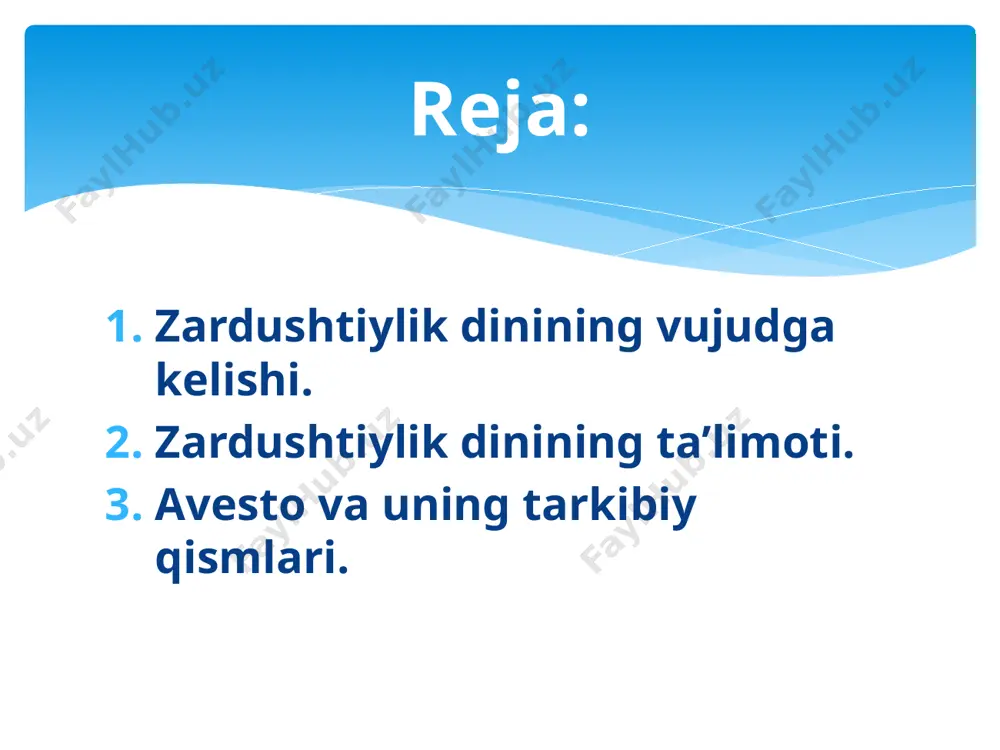 iy osiyo hududida mavjud bo’lgan ko’pxudolikka negizlangan qadimiy diniy tasavvur va e’tiqodlarni isloh qilib, yangi dinga asos soldi. birinchisi – «g’arb nazariyasi» bo’lib, unga ko’ra midiya (hozirgi eron hududida) zardushtning vatani va zardushtiylikning ilk tarqalgan joyi hisoblanadi. bu fikr tarafdorlarining dalili shuki, birinchidan, zardushtiylikning qadimiy eron hududlarida keng tarqalganligi bo’lsa, ikkinchidan, zardushtiylikning muqaddas kitobi sanalmish avestoga keyin yozilgan sharhlarning qadimiy eron pahlaviy tilida bo’lganligidir. e’tibordan chiqarmaslik kerakki, zardushtiylik uch buyuk eron imperiyasi – ahamoniylar, arshakiylar va sosoniylar davrlarida, ya’ni mil. av. vi asrdan to mil. vii asrigacha ketma-ket aynan yaqin va o’rta sharqda davlat dini maqomida bo’lgan. zardushtning tug’ilgan va ilk diniy faoliyatini boshlagan joyi xususida ikki xil qarash mavjud. ikkinchisi, «sharq nazariyasi» bo’lib, unga ko’ra, zardusht vatani va zardushtiylikning ilk tarqalgan joyi хorazm hisoblanadi. ko’pchilik manbashunoslar ikkinchi nazariya tarafdorlaridirlar. хorazm zardushtiylikning muqaddas olovi ozarxurra birinchi bor yoqilgan va eng buyuk xudo – axura-mazdaning zardusht bilan bog’langan joyi hisoblanadi. zardushtiylikning …