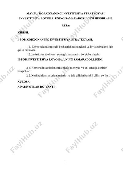 korxonaning investitsiya strategyasi — DOCX