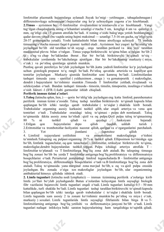 pik barqarorligini saqlashga qaratilgan bo'lib, bunda turli xil immun reaksiyalar paydo bo’lishi mumkin. ulardan ba'zilari foydali bo’lib himoya qilish vazifasini bajaradi, ba’zilari esa patologiyaga sabab bo’ladi. birinchilari: infektsiyaga qarshi immunitet - organizmning yuqumli agentlarga, patogenlarga (mikroblar, viruslar) nisbatan rivojlanadigan o'ziga xos immuniteti. tolerantlik - immun tizimining o'z biologik faol moddalariga javob bermasligi, chidamlilik. immun javob – immun tizimning antigentga qarshi reaksiyasi bo'lib, unda barcha leykositlar va tabiiy immunitetning gumoral omillari ishtirok etadi. to’liq ketma-ketlikka ko’ra, immun javob infektsiya yoki qaysidir antigen kirgan joyda yallig'lanish reaksiyasi bilan boshlanadi va antitelolar va immun t-limfotsitlarning shakllanishi tarzda davom etadi hamda xuddi shu tushgan antigen uchun organizmda immunologik xotira shakllanishi bilan yakunlanadi. ammo, bunday to'liq va oxirigacha boradigan immun javob har doim ham rivojlanmaydi: ya’ni, organizmga tushgan antigenga qarshi reaksiya yetarli darajada samarali shakllangan bo'lsa immun bo’lmagan qarshilik bosqichida (masalan, shilliq qavat fermentlari) yoki maxsus bo'lmagan (nospesifik) immun javob bosqichida, masalan, fagositoz vaqtida to'xtashi …