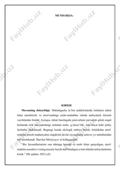 tabiat burchagida jonivorlarni parvarishlash — DOCX