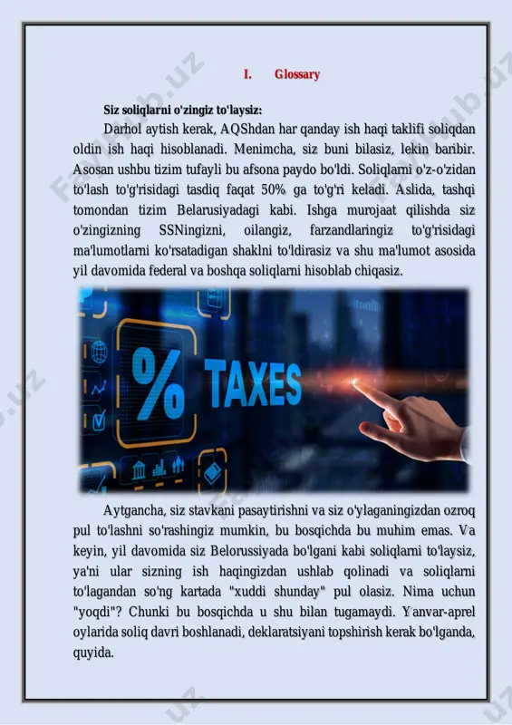 bir qator shtatlar) 13% gacha (kaliforniya) farq qiladi. ko'chirish uchun shtat tanlashda buni yodda saqlang! ammo, shu bilan birga, agar siz biron-bir narsani sotib olishni xohlasangiz, ko'chmas mulk solig'iga ham qarang. masalan, texasda ko'chmas mulk solig'i kaliforniyaga nisbatan bir necha baravar yuqori (ammo kaliforniyadagi ko'chmas mulk bir necha baravar qimmat). eshitgan edimki, florida soliqlarga nisbatan juda daromadli shtat. ko'rinib turibdiki, nafaqat iqlim tufayli, balki ko'plab amerikalik nafaqaxo'rlar u erga ko'chib ketishmoqda. ijtimoiy sug'urta solig'i - pensiya, nogironlar va ishsizlarga to'lanadigan soliq. ushbu soliq umumiy daromadning 6.2% ni tashkil qiladi, ish beruvchi ham xuddi shu foizni to'laydi. medicare - kam ta'minlanganlar va qariyalar uchun tibbiy xizmatdan olinadigan soliq. ushbu soliq 1.45% ni tashkil etadi, xuddi shu% siz uchun ish beruvchi tomonidan to'lanadi. aqsh iqtisodiyoti: aqsh iqtisodiyoti — oʻta yuqori darajadagi rivojlangan aralash iqtisodiyot[28][29][30]. amerika qoʻshma shtatlari dunyodagi eng katta nominal yaimga hamda juda katta iqtisodiy boyliklarga egalik qilib, hozirda dunyo mamlakatlarining …